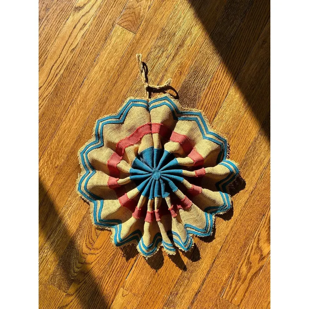 Vintage Burlap Pinwheel Wreath, Handmade Folded Fabric Rosette